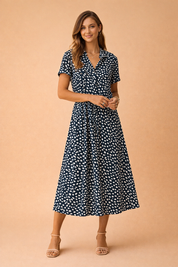 Boho Midi Dress for Women – Polka-Dot Tie-Waist Summer Dress – Eden