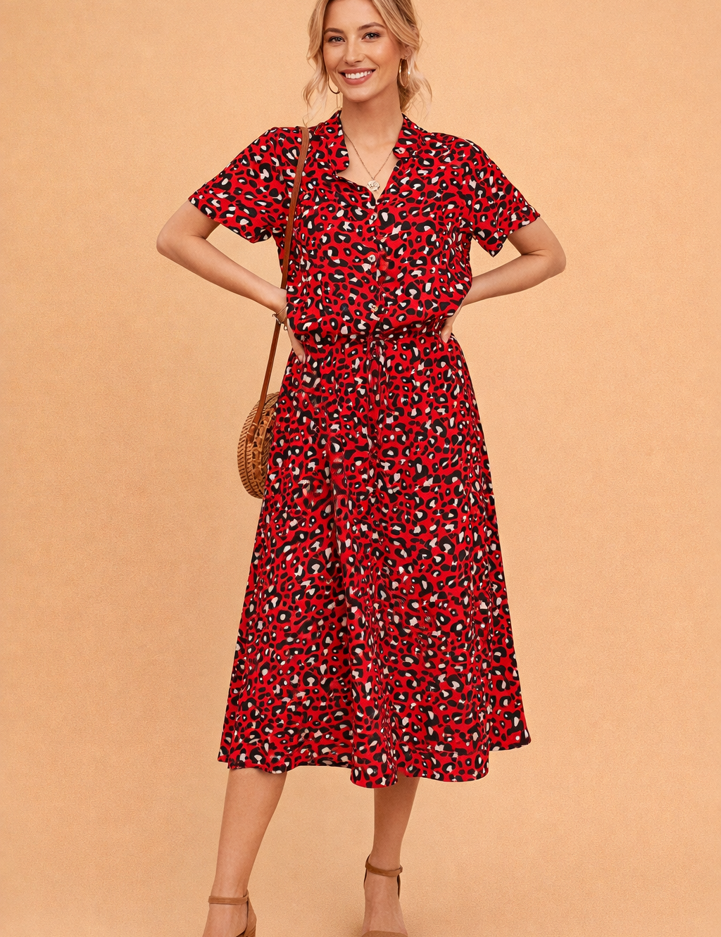 Boho Midi Dress for Women – Polka-Dot Tie-Waist Summer Dress – Eden