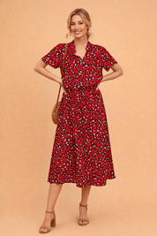 Boho Midi Dress for Women – Polka-Dot Tie-Waist Summer Dress – Eden