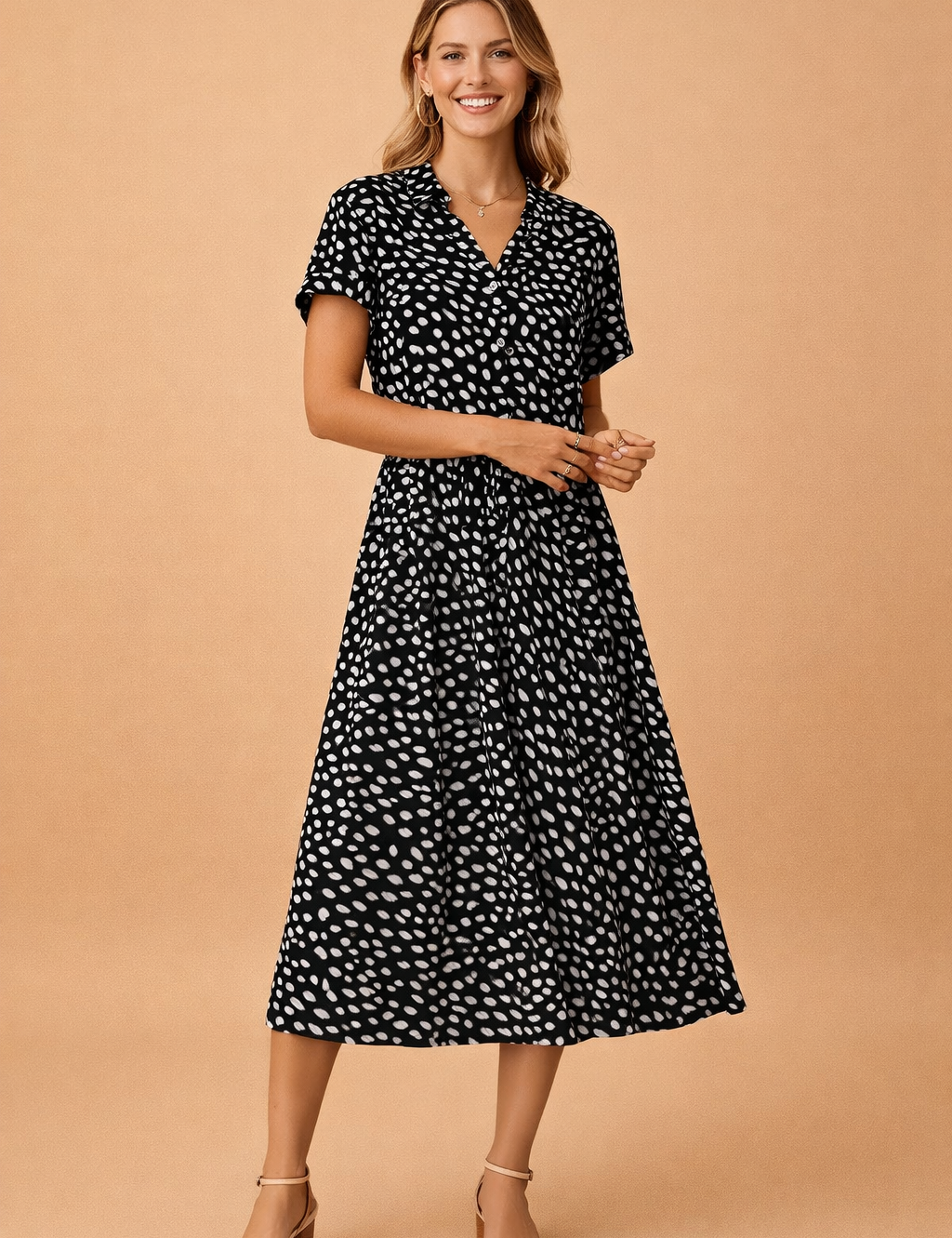 Boho Midi Dress for Women – Polka-Dot Tie-Waist Summer Dress – Eden