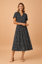 Boho Midi Dress for Women – Polka-Dot Tie-Waist Summer Dress – Eden
