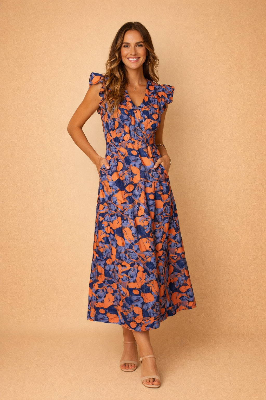 Boho Floral Maxi Dress for Women – V-Neck Ruffle Summer Dress