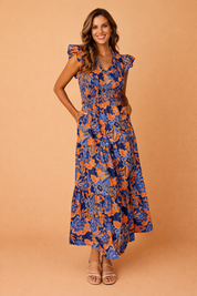 Boho Floral Maxi Dress for Women – V-Neck Ruffle Summer Dress