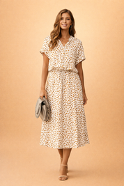 Boho Midi Dress for Women – Polka-Dot Tie-Waist Summer Dress – Eden