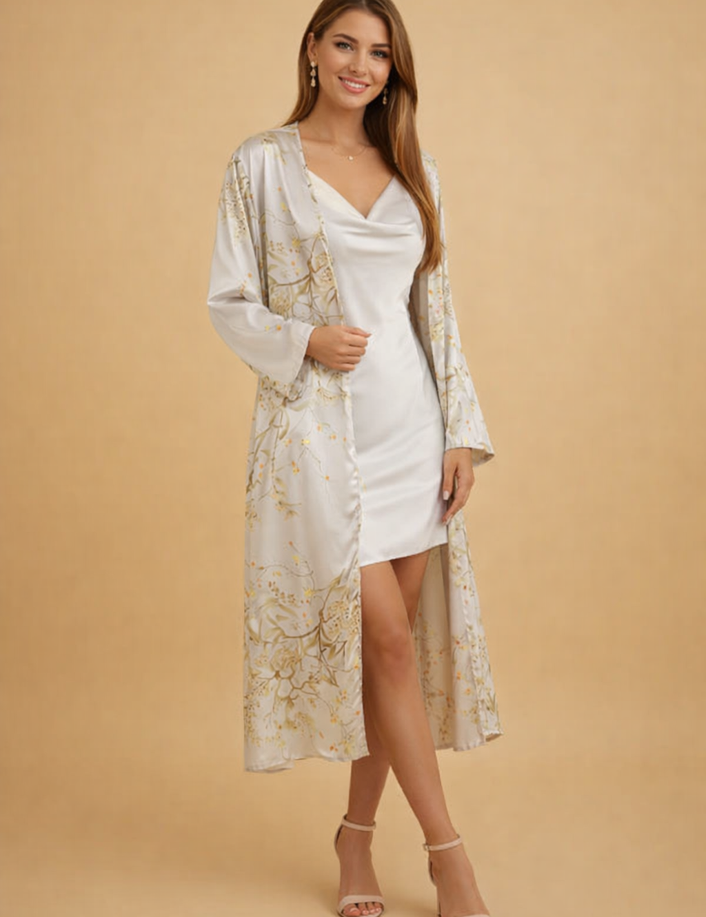 Satin Nightdress & Robe Set for Women – 2-Piece Floral Nightwear Set – Elsie