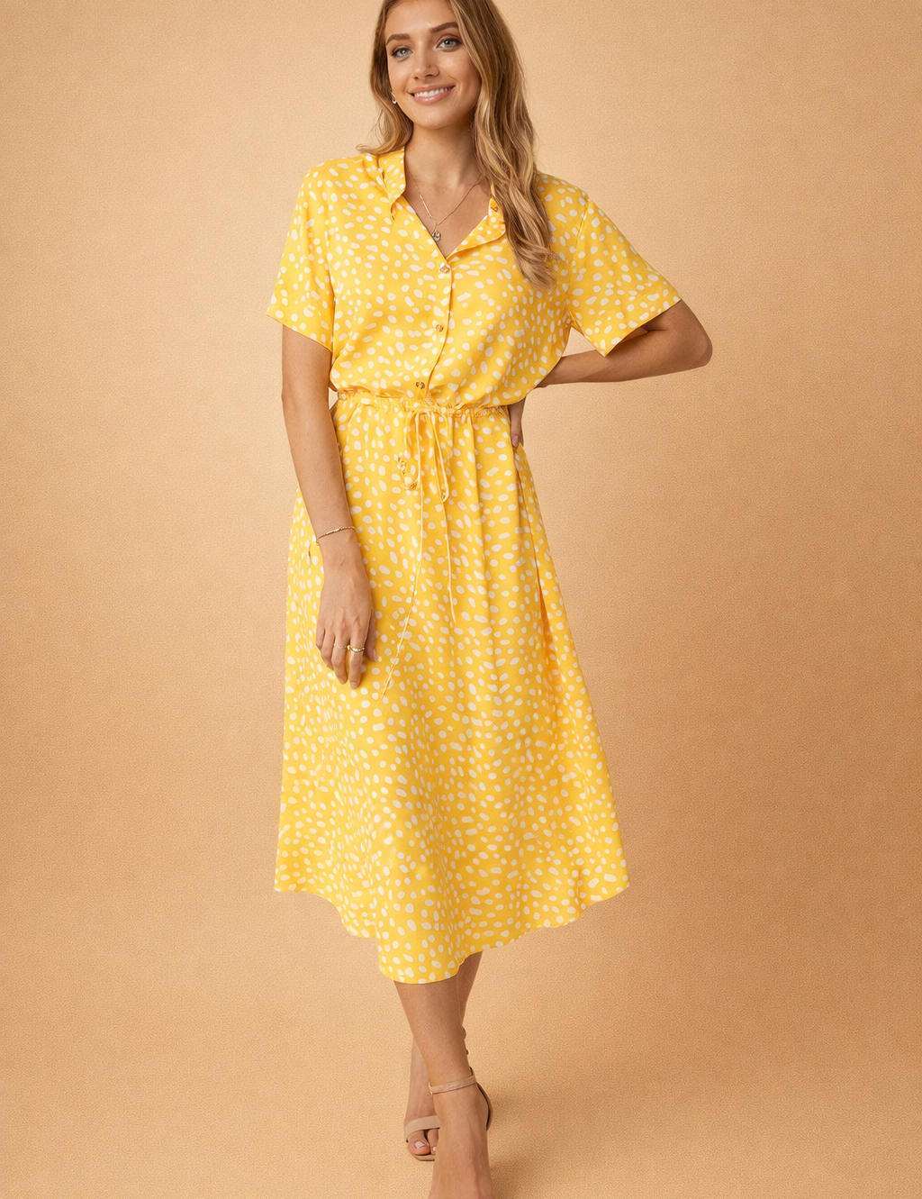 Boho Midi Dress for Women – Polka-Dot Tie-Waist Summer Dress – Eden