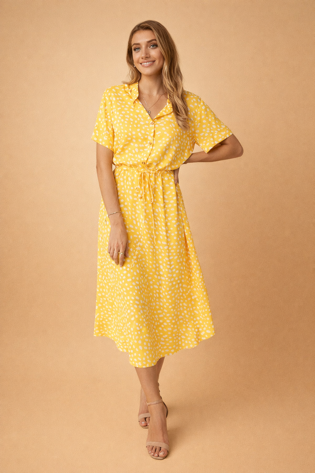 Boho Midi Dress for Women – Polka-Dot Tie-Waist Summer Dress – Eden