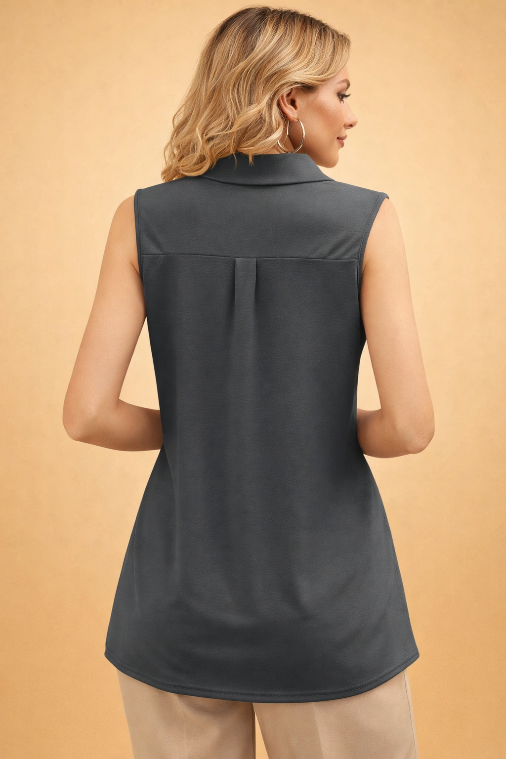 Sleeveless Blouse for Women – Lightweight Collared Summer Top – Luna