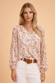 Long-Sleeve Floral Blouse for Women – Elegant Feminine Top – Remi