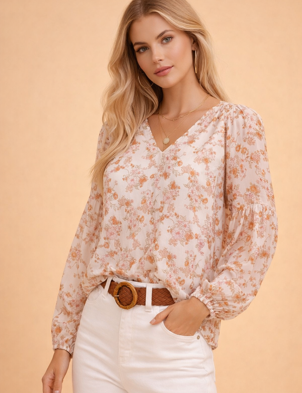 Long-Sleeve Floral Blouse for Women – Elegant Feminine Top – Remi