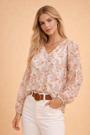 Long-Sleeve Floral Blouse for Women – Elegant Feminine Top – Remi