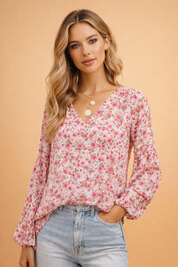Long-Sleeve Floral Blouse for Women – Elegant Feminine Top – Remi