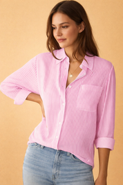 Button-Up Blouse for Women – Classic Striped Comfortable Blouse – Olivia