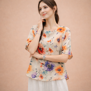 Summer Shirt for Women – Round-Neck 3/4-Sleeve Relaxed Shirt – Alyssa