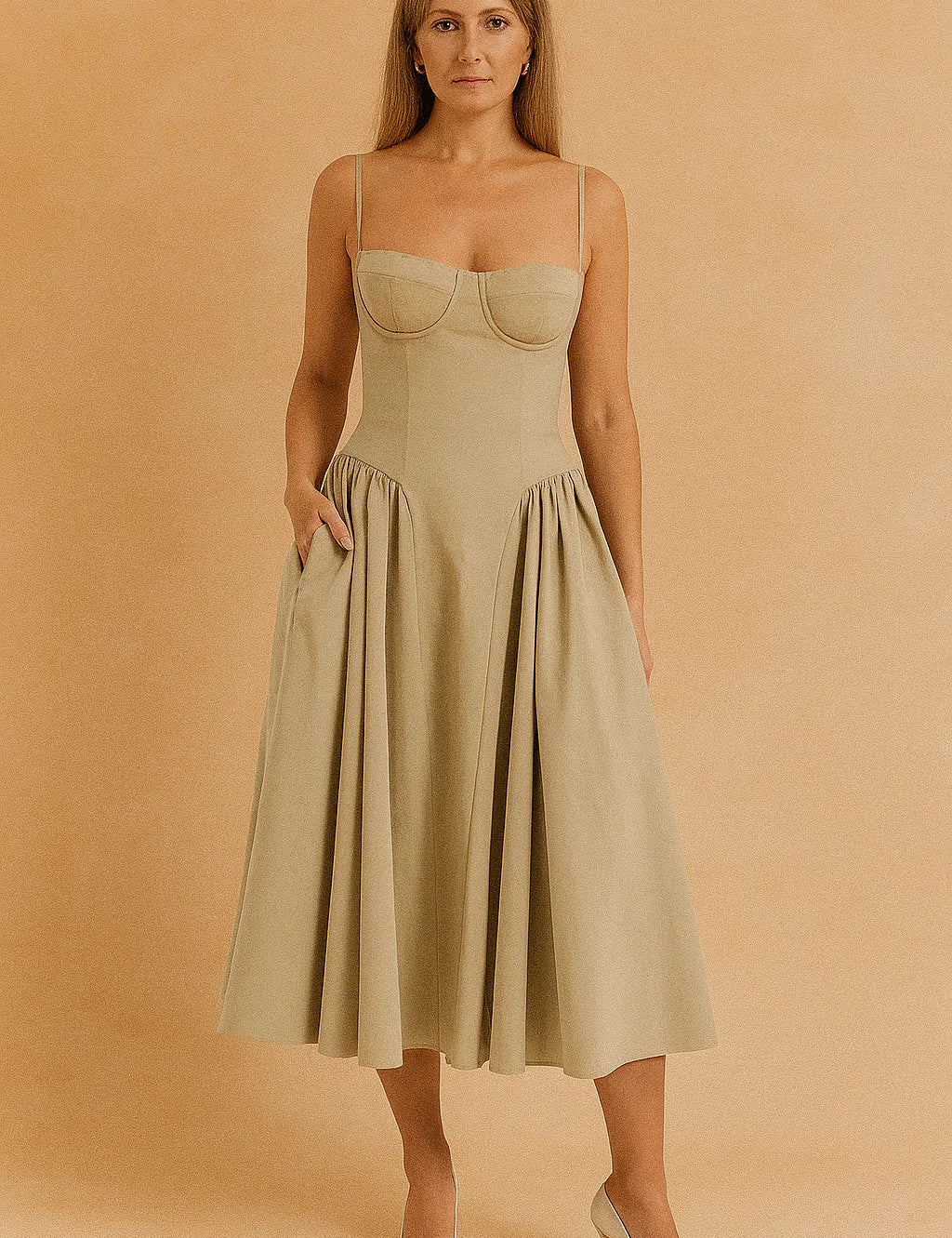 Corset Midi Dress for Women – Sleeveless Elegant Summer Dress – Tulum