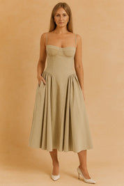 Corset Midi Dress for Women – Sleeveless Elegant Summer Dress – Tulum