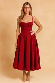Corset Midi Dress for Women – Sleeveless Elegant Summer Dress – Tulum