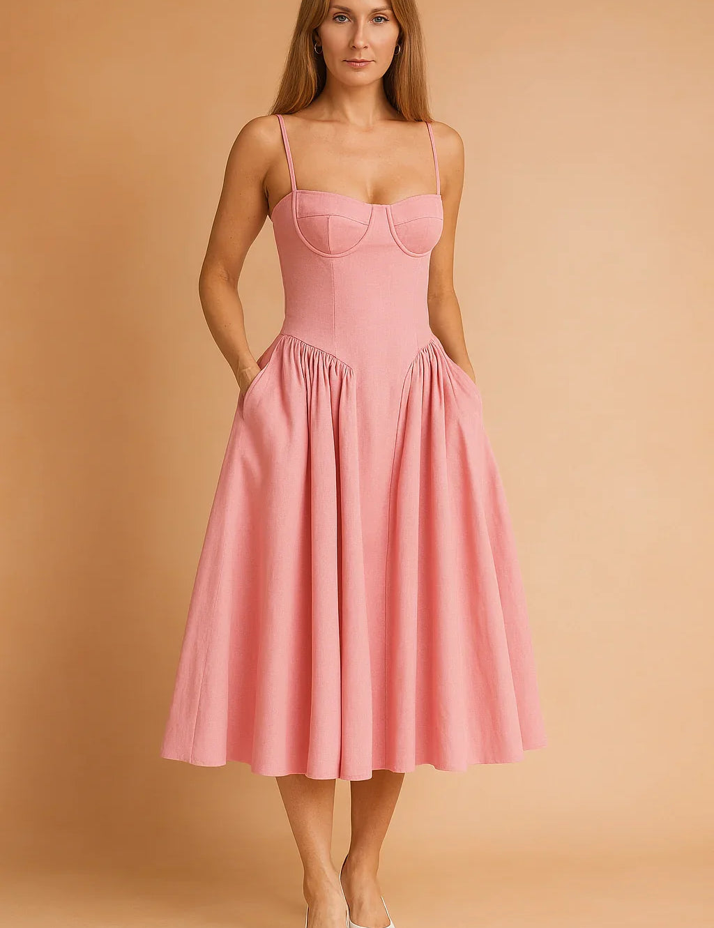 Corset Midi Dress for Women – Sleeveless Elegant Summer Dress – Tulum