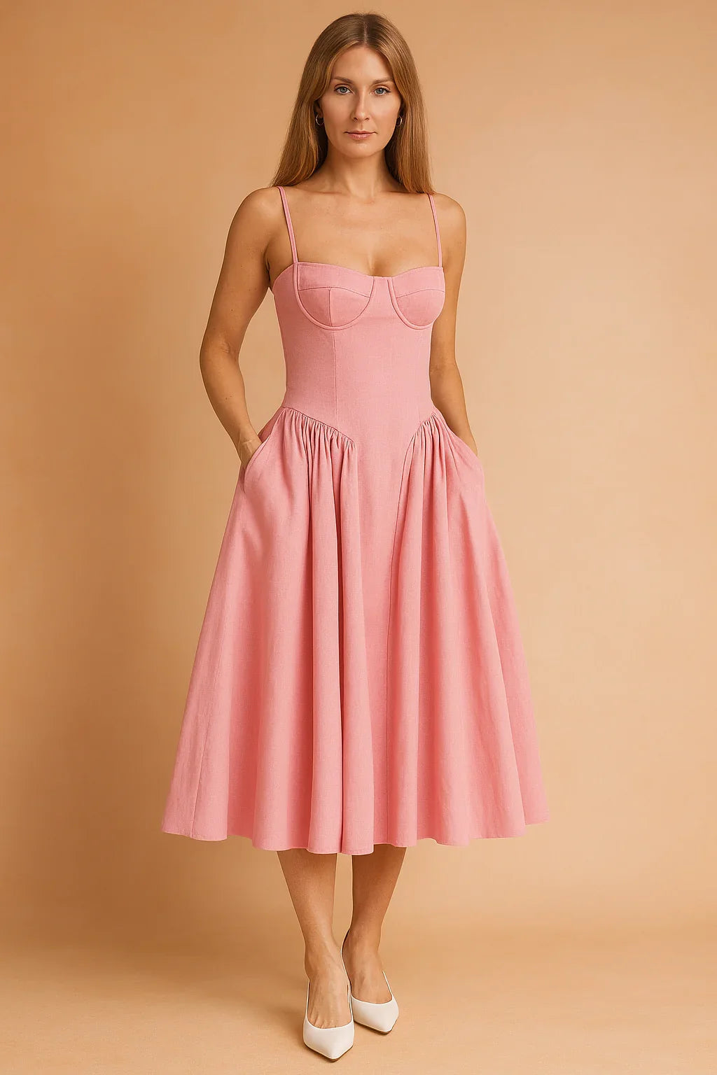 Corset Midi Dress for Women – Sleeveless Elegant Summer Dress – Tulum