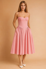 Corset Midi Dress for Women – Sleeveless Elegant Summer Dress – Tulum