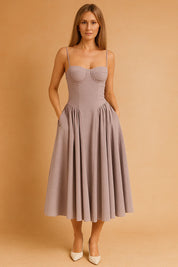 Corset Midi Dress for Women – Sleeveless Elegant Summer Dress – Tulum