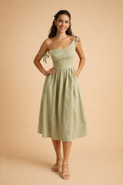 Linen-Blend Summer Dress for Women – A-Line Open-Back Dress – Dora