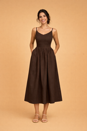 Linen-Blend Summer Dress for Women – A-Line Open-Back Dress – Dora