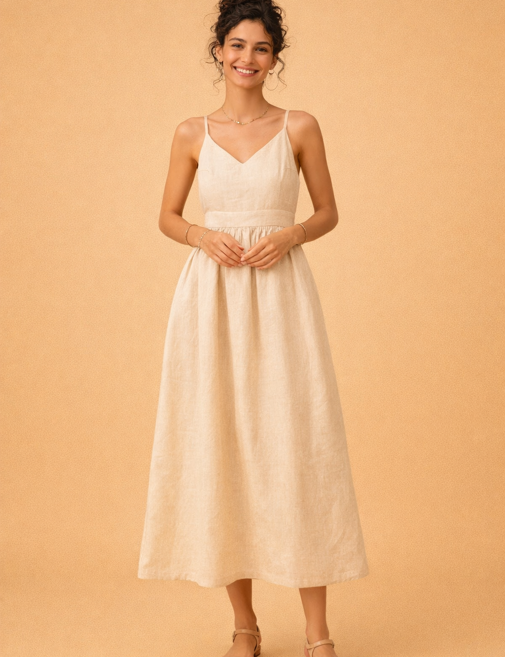Linen-Blend Summer Dress for Women – A-Line Open-Back Dress – Dora
