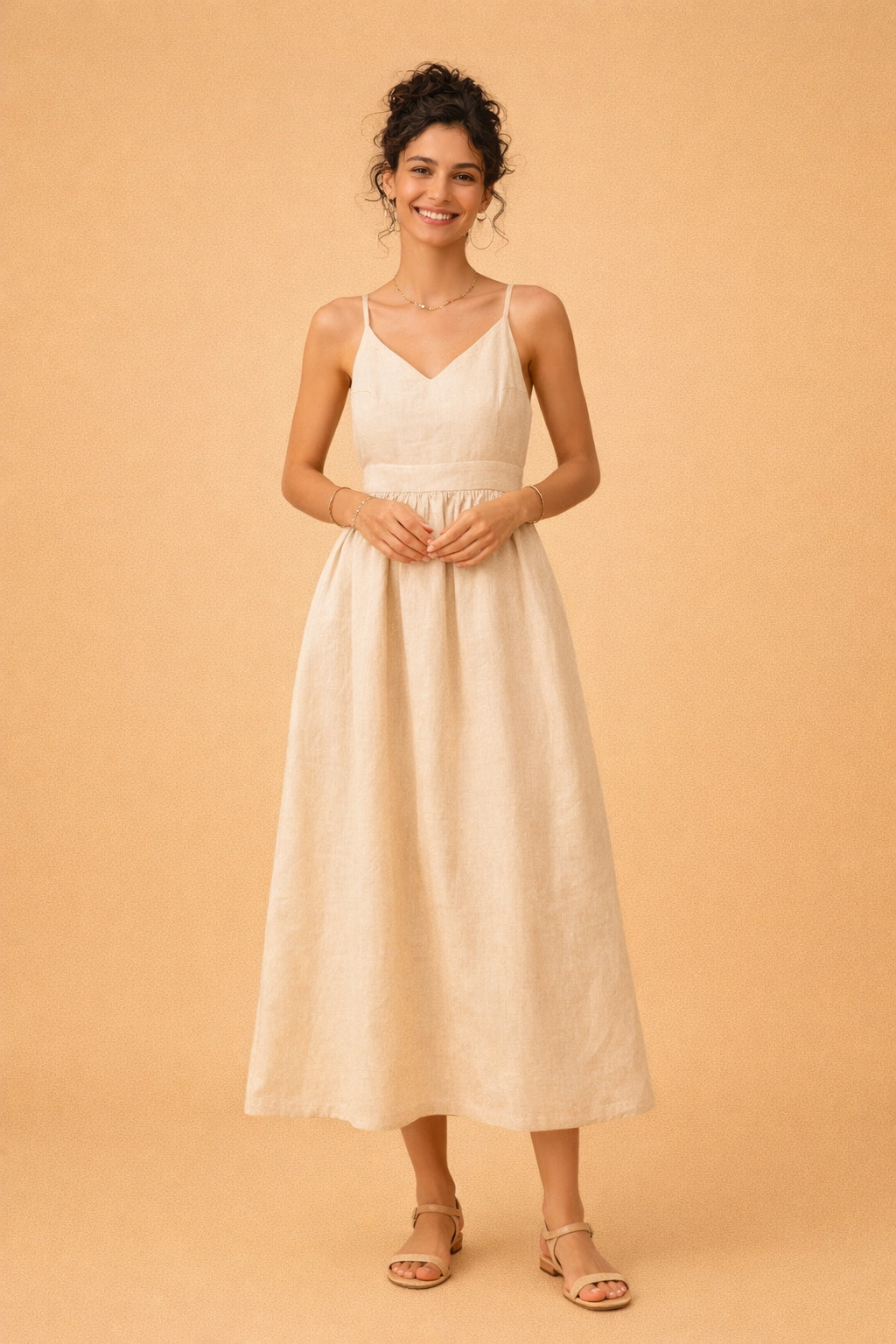 Linen-Blend Summer Dress for Women – A-Line Open-Back Dress – Dora