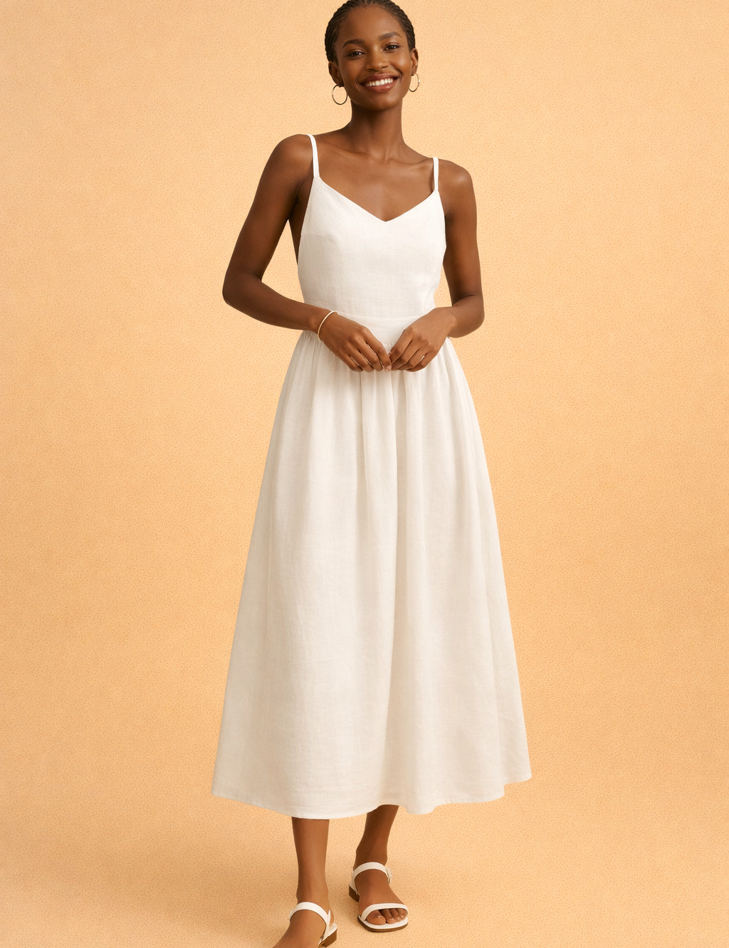 Linen-Blend Summer Dress for Women – A-Line Open-Back Dress – Dora