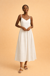 Linen-Blend Summer Dress for Women – A-Line Open-Back Dress – Dora