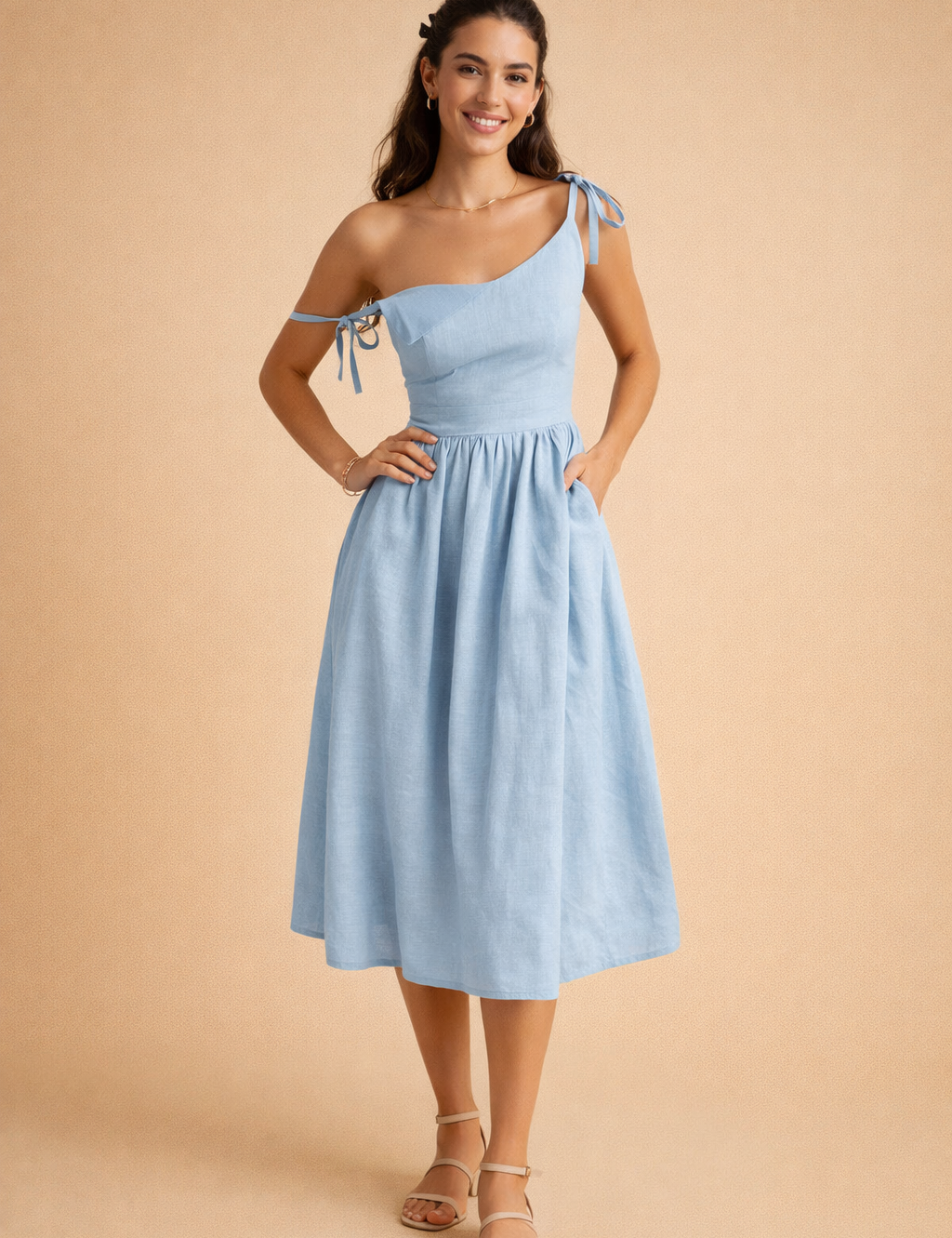 Linen-Blend Summer Dress for Women – A-Line Open-Back Dress – Dora