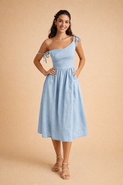 Linen-Blend Summer Dress for Women – A-Line Open-Back Dress – Dora