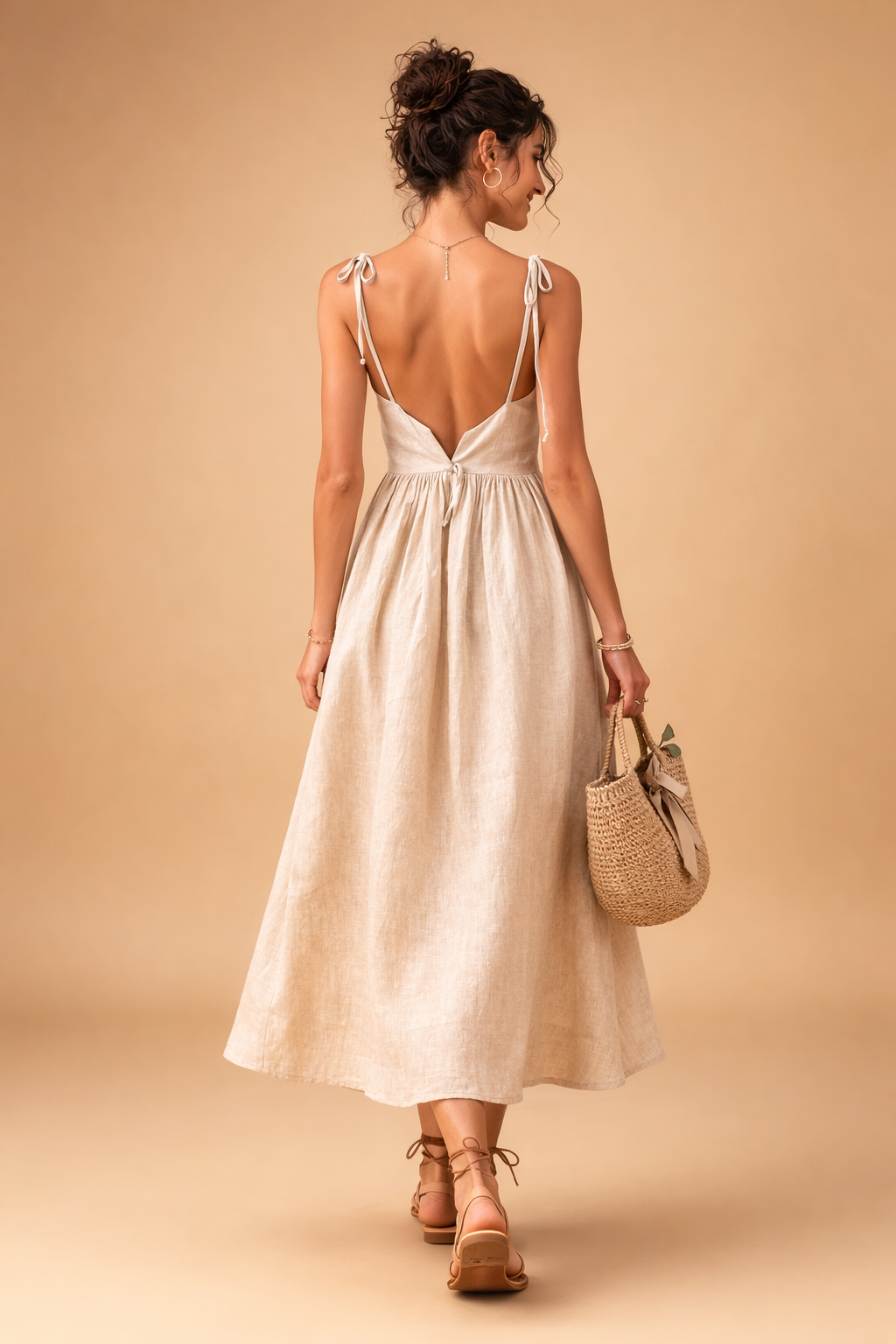 Linen-Blend Summer Dress for Women – A-Line Open-Back Dress – Dora