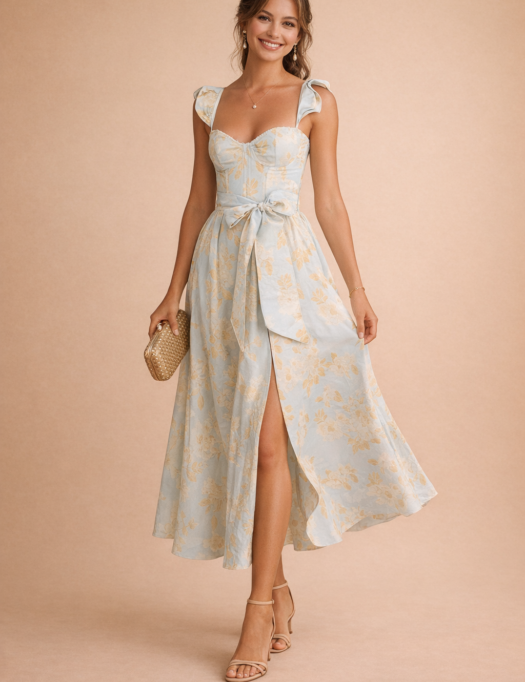Ruffle Maxi Dress for Women – Elegant Floral Wrap Occasion Dress – Mariana
