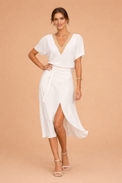 V-Neck Midi Dress for Women – Elegant Modern Midi Dress – Bella