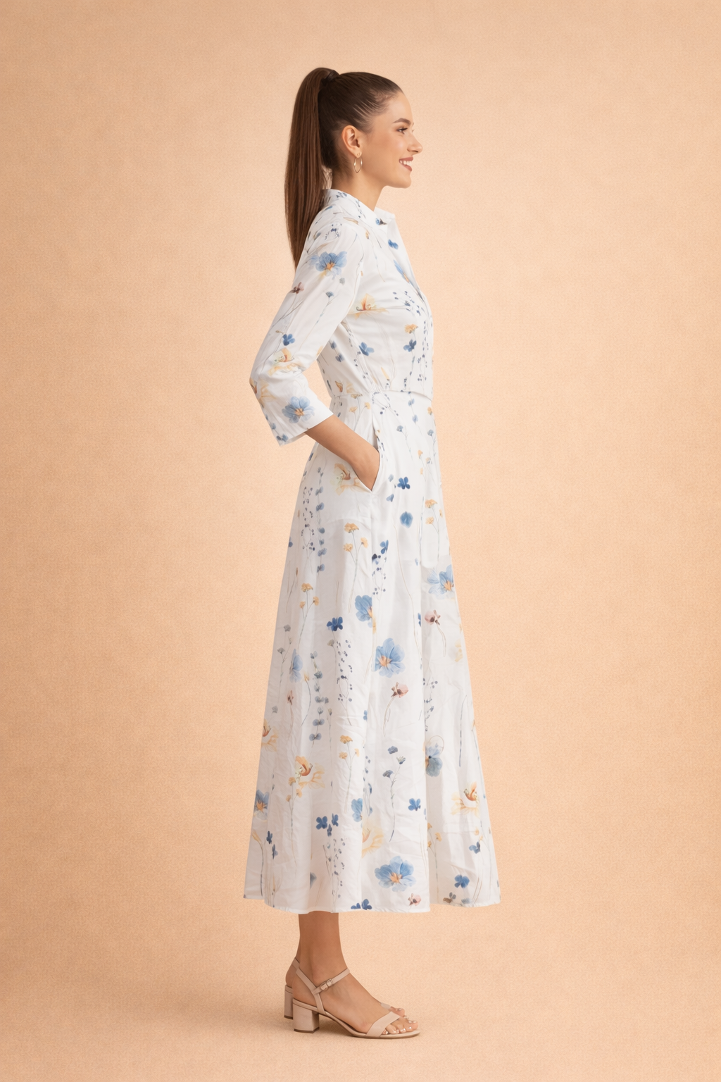 Floral Midi Dress for Women – A-Line Dress with Pockets – Skylar